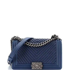 Chanel Old Medium Boy Flap Bag Chevron Wrinkled Lambskin